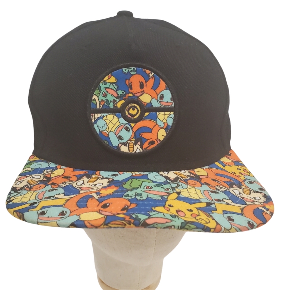 Pokemon Powerball Black Multicolor Pikachu Charmander Baseball Cap Hat Wool Snap